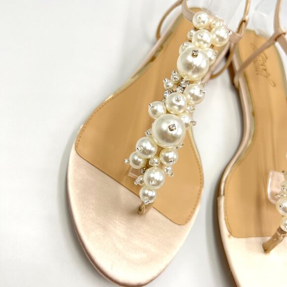 Jewel Badgley Mischka Womens Size 8.5 Larissa Champagne Satin Flats‎ Dress Shoes - Picture 3 of 13